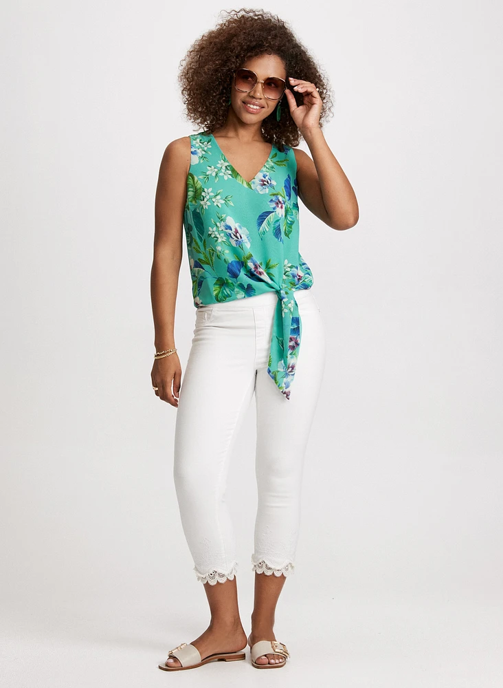 Floral Print Tied-Hem Blouse
