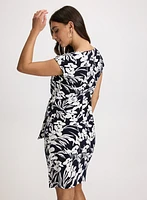 Side-Tucked Leaf Print Dress