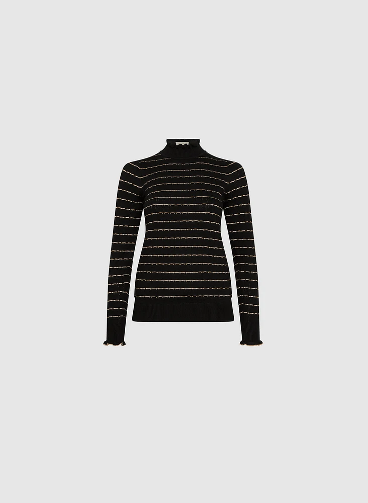 Mock Neck Pointelle Stitch Sweater