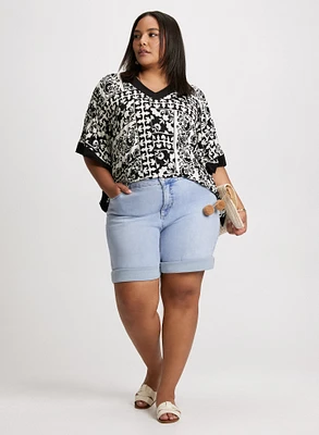 Paisley Flared Sleeve Top & Denim Bermuda Shorts