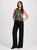 Metallic Plissé Top