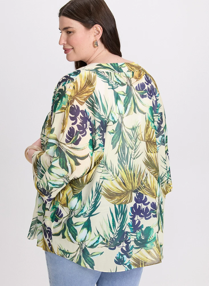 Palm Print Open Blouse