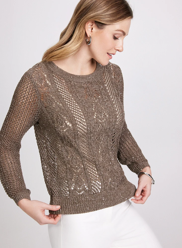 Sequin Detail Openwork Sweater