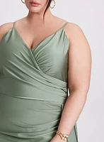 Flounced Front Satin Dress