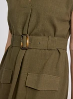 Belted Stretch Linen-Blend Dress