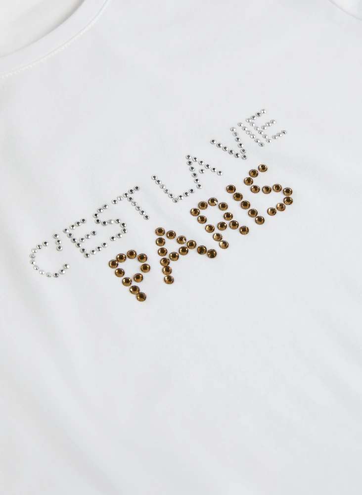 T-shirt uni avec lettrage scintillant
