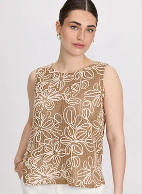 Embroidered Open Knit Top