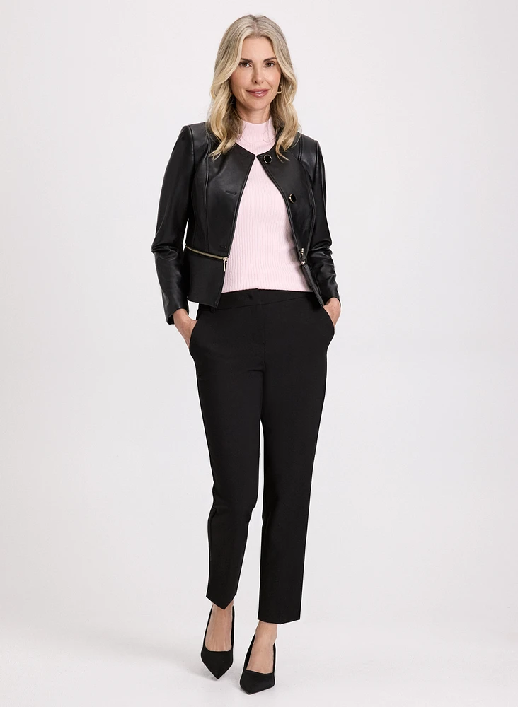 Vegan Leather Jacket & Emma Slit Hem Slim-Leg Pants
