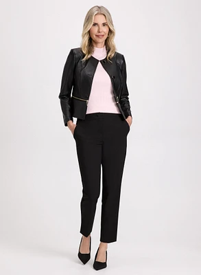 Vegan Leather Jacket & Emma Slit Hem Slim-Leg Pants