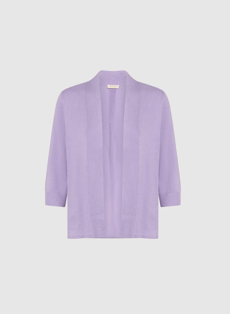 Ribbed Trim Open-Front Cardigan