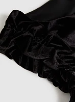 Ruffled Shoulder Velour Top