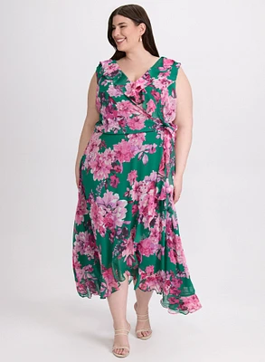 Floral Waterfall Ruffle Dress