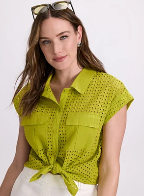 Eyelet Button-Down Blouse