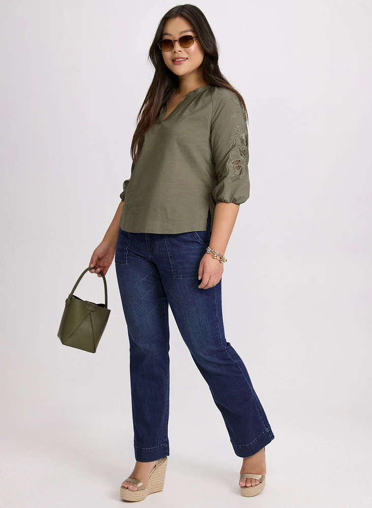 Embroidered 3/4 Sleeve Blouse