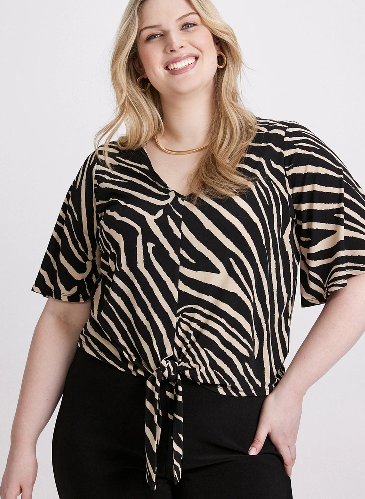 Tied-Hem Zebra Print Top