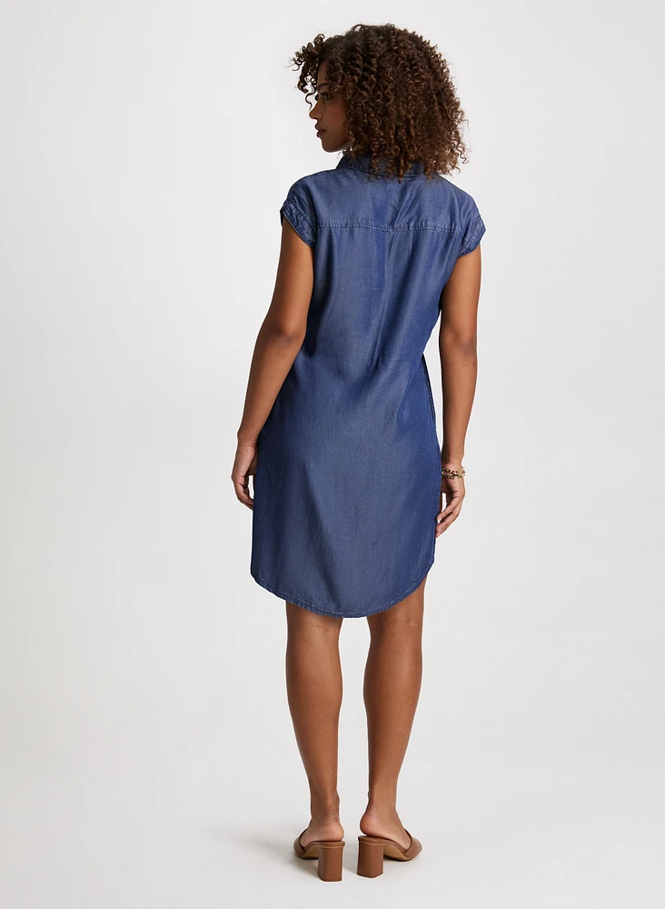 Tie Belt Short Tencel Dress