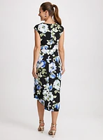 Flounced Asymmetric Floral Dress