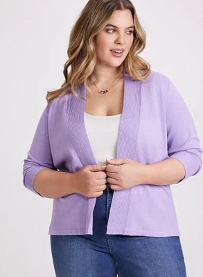 Ribbed Trim Open-Front Cardigan