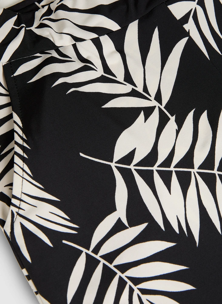 Palm Print Wide-Leg Pants
