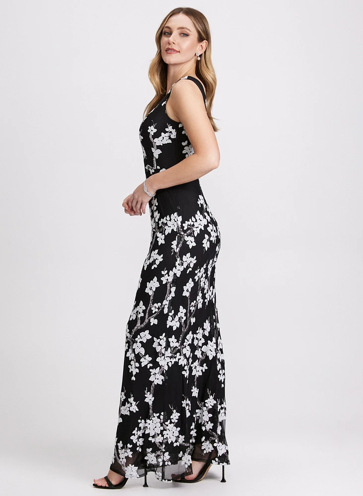 Sequined Floral Maxi Dress