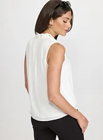 Lace-Through Tie-Neck Blouse
