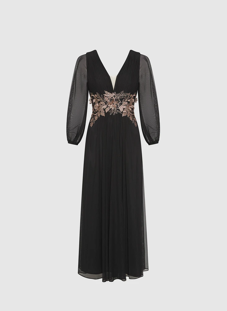 Metallic Floral Appliqué Dress