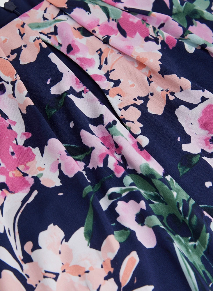 Floral Motif Keyhole Dress