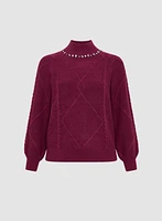 Argyle Rhinestone Detail Sweater