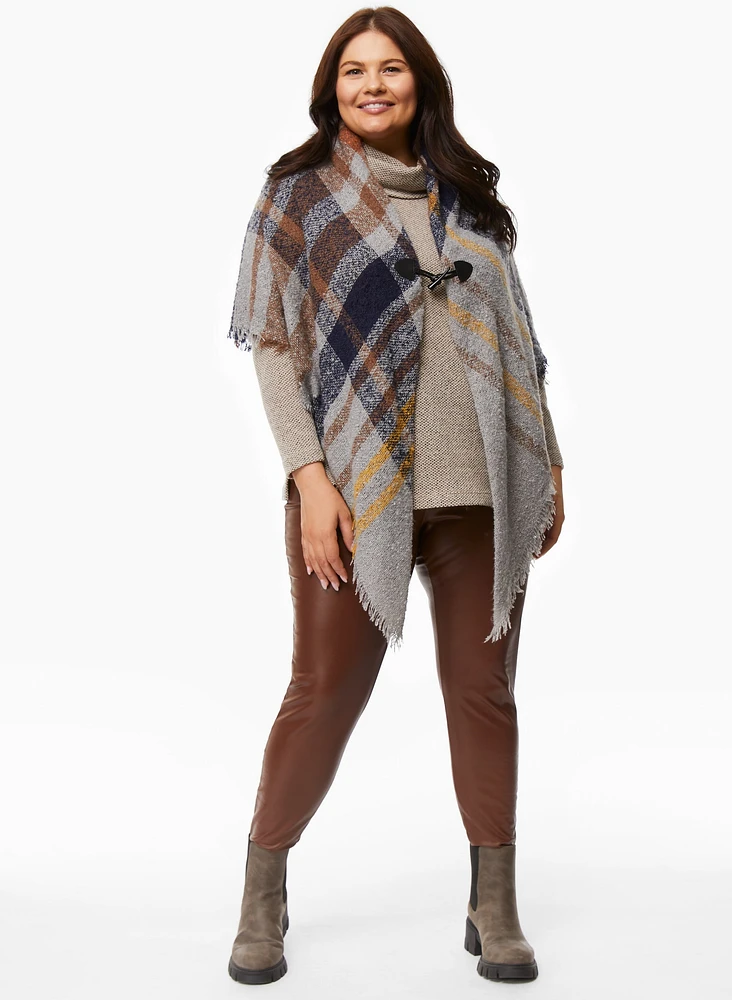 Checkered Print Poncho