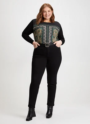 Paisley Print Top & Straight Leg Pants