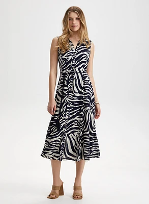 Zebra Print Button-Down Dress