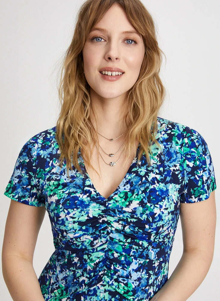 Ruched Details Floral Dress