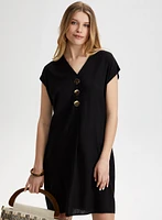 Linen Blend Button Front Dress