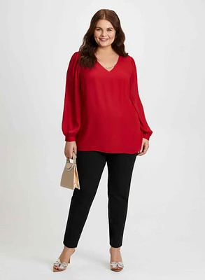 Rhinestone Chain Blouse & Bow Detail Pants