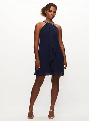 Cascading Ruffle Bead Neck Dress