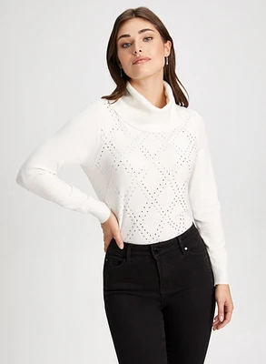 Pull en tricot à motif losange et pierres du Rhin