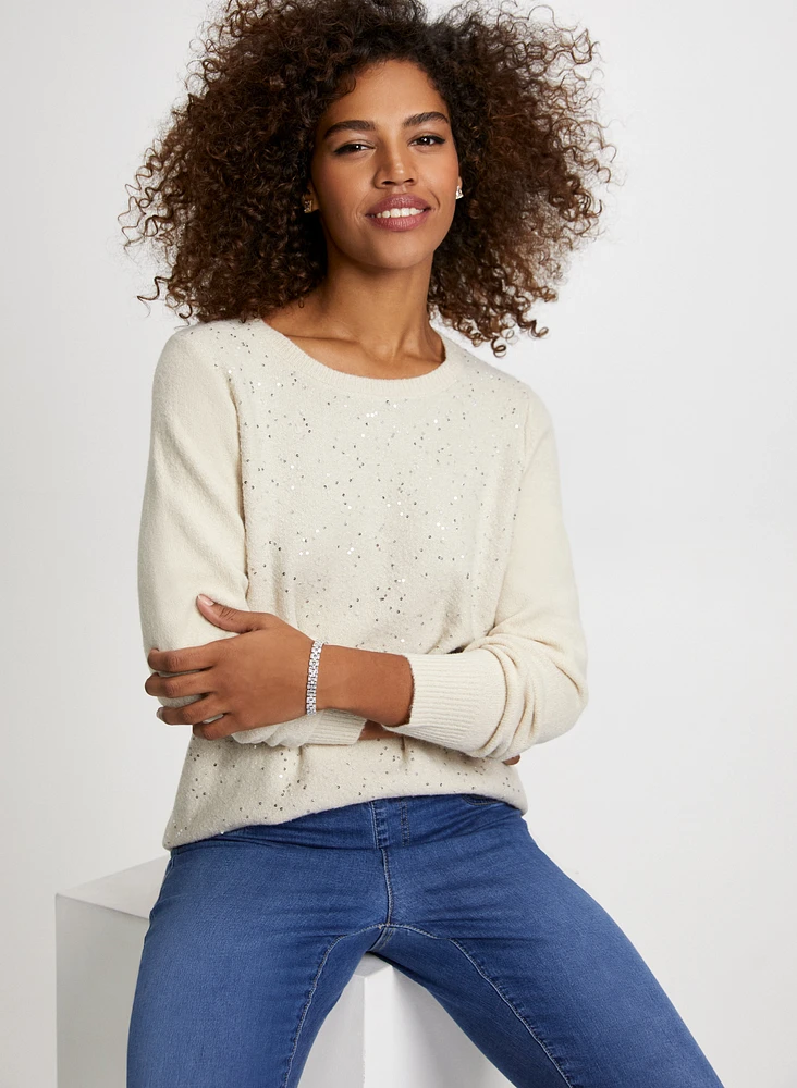 Mini Sequin Crew Neck Sweater