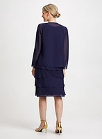 Sequin Trim Chiffon Dress & Jacket Set