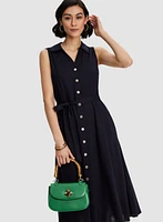 Linen-Blend Midi Dress
