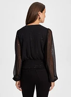 Sequin Detail Mesh Sleeve Top
