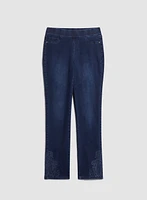 Pull-On Embroidered Hem Jeans