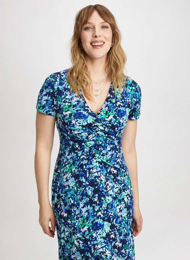 Ruched Details Floral Dress