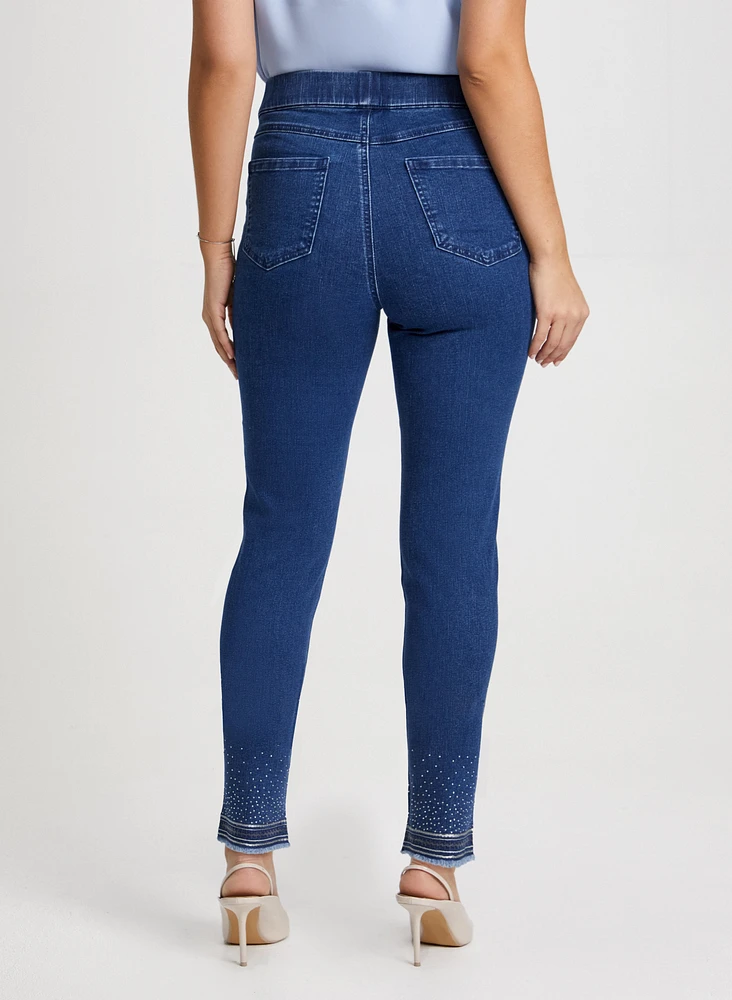 Sequin Hem Slim Leg Jeans