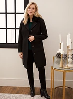 Button Front Stretch Wool Blend Coat