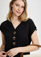 Linen Blend Button Front Dress