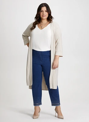 Open Front Cardigan & V-Neck Blouse
