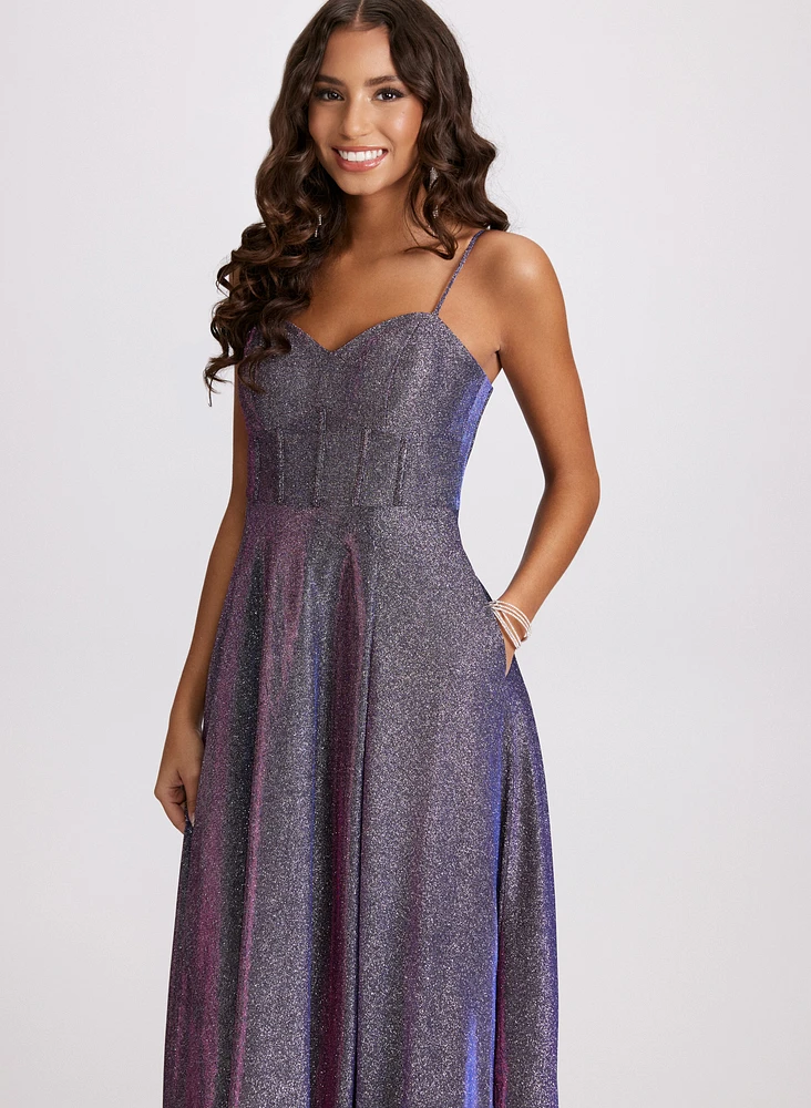 Metallic High Slit Dress