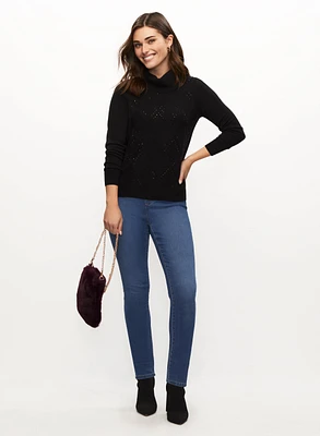 Argyle Knit Sweater & Pull-On Slim Leg Jeans