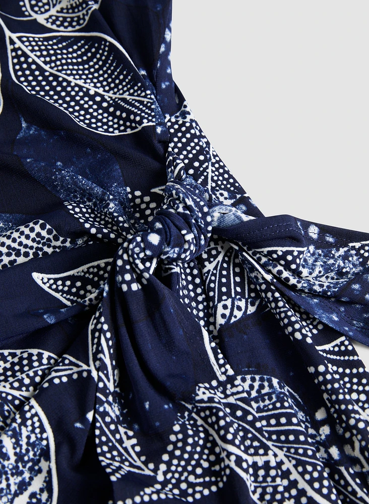 Leaf Print Cap Sleeve Dress
