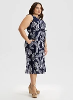 Leaf Print Linen Blend Dress